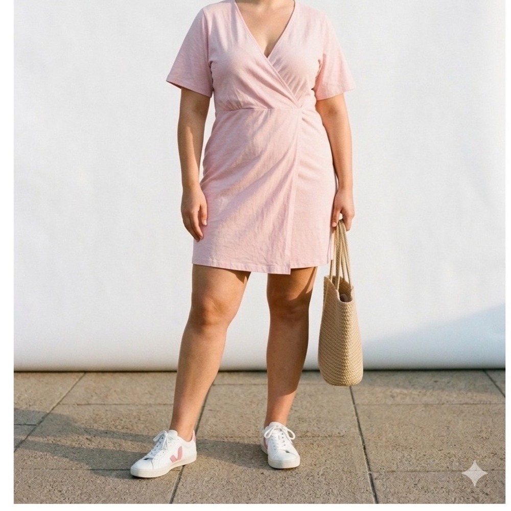 NWTS Melrose and Market Pink Surplice V-Neck Mini Dress XL Short Sleeve